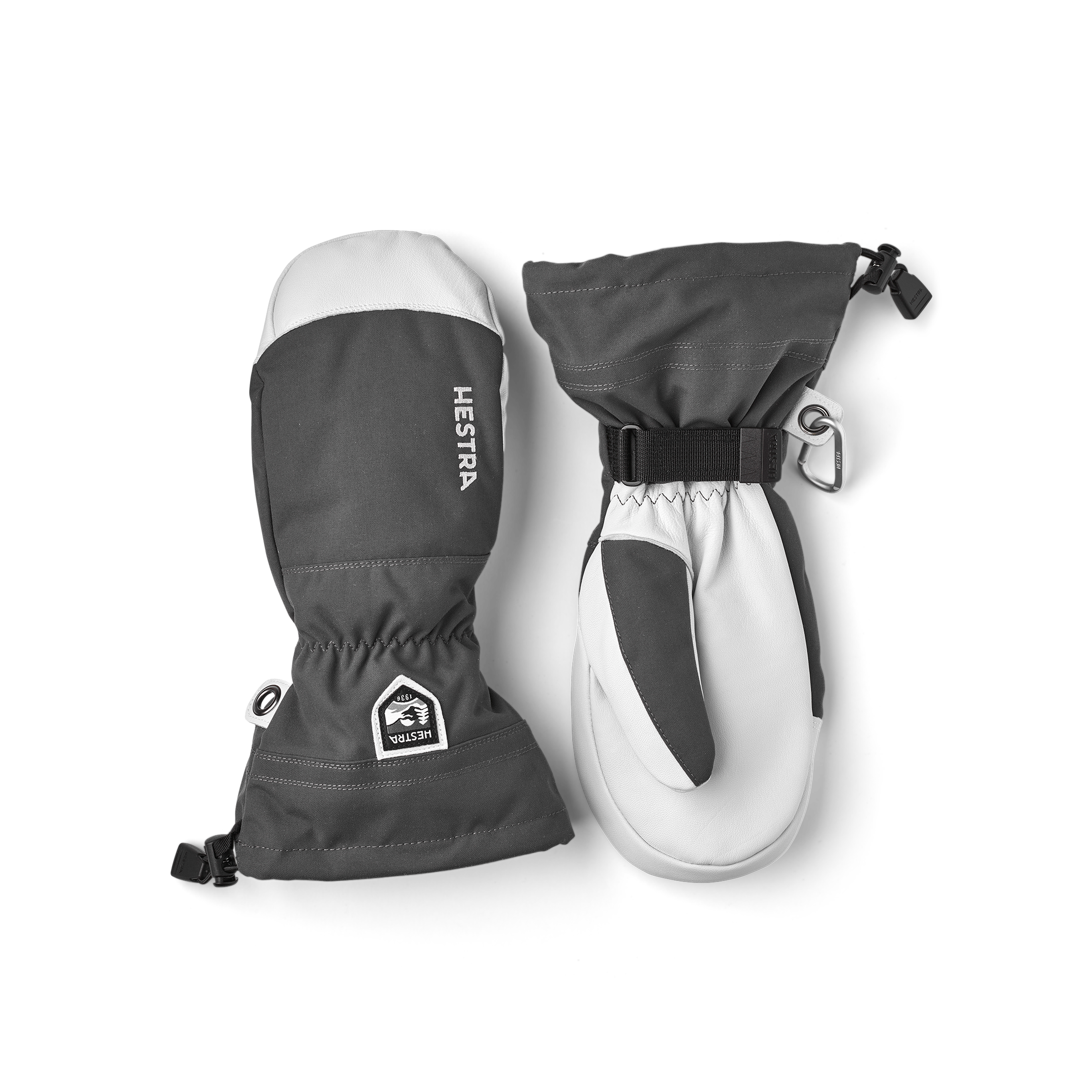 Gray mitten with white goat leather palm